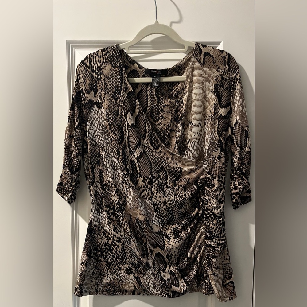 NWOT Style & Co. Snakeskin Print Faux Wrap 3/4 Sleeve Top